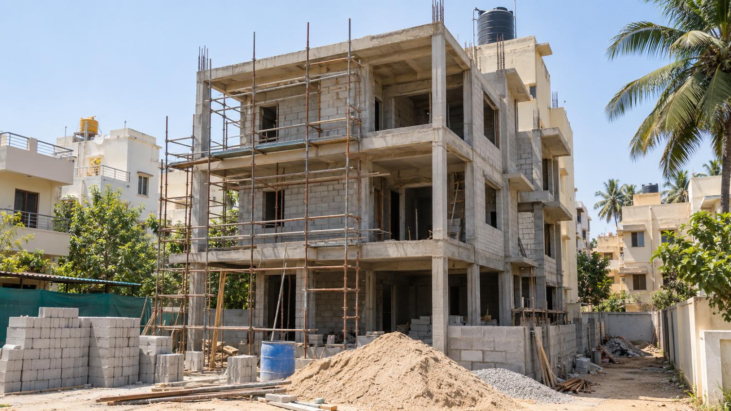 Pallavi Constructions residential building under construction in Bangalore