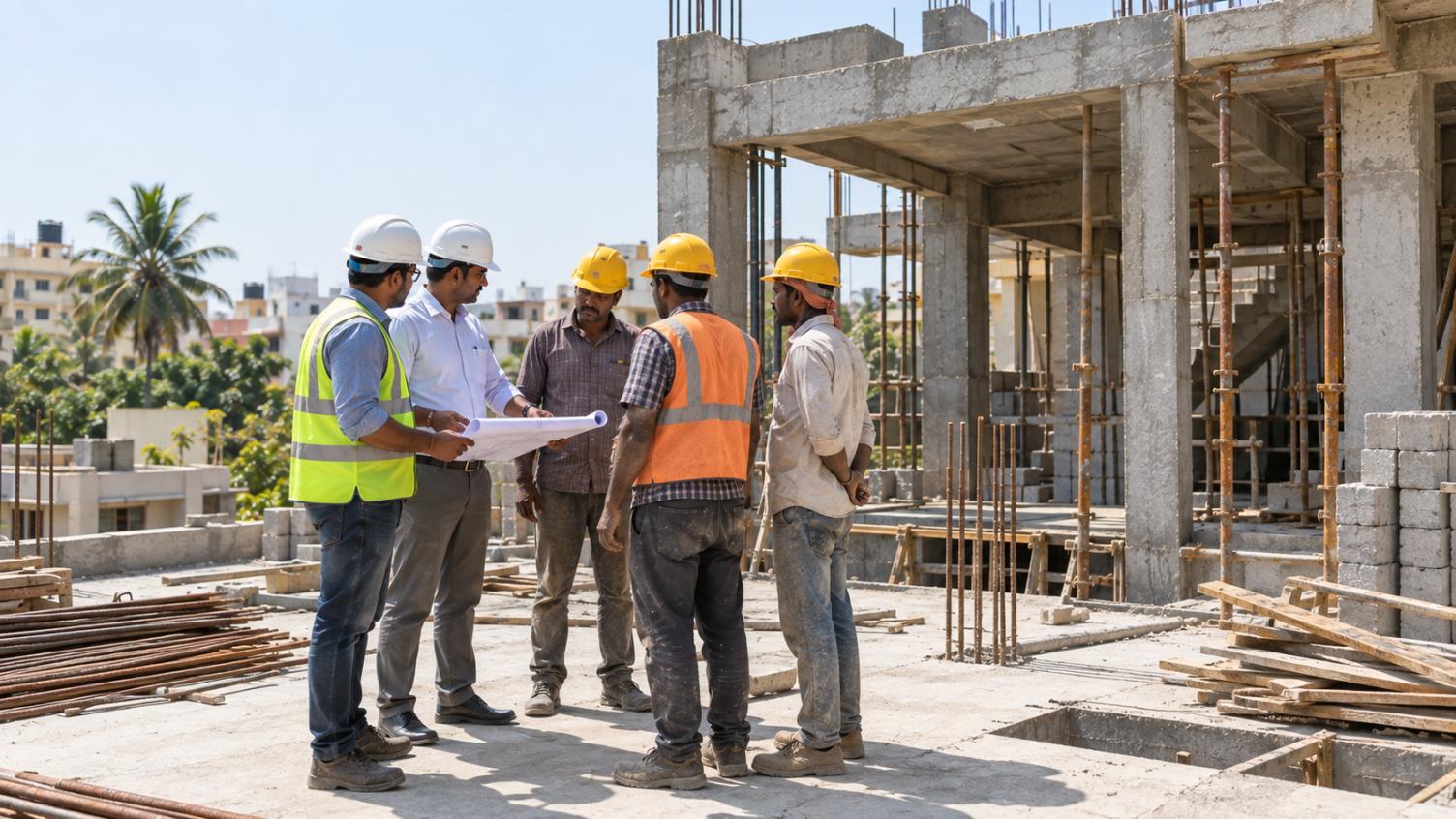 Pallavi Constructions civil engineers and site crew on a Bangalore project
