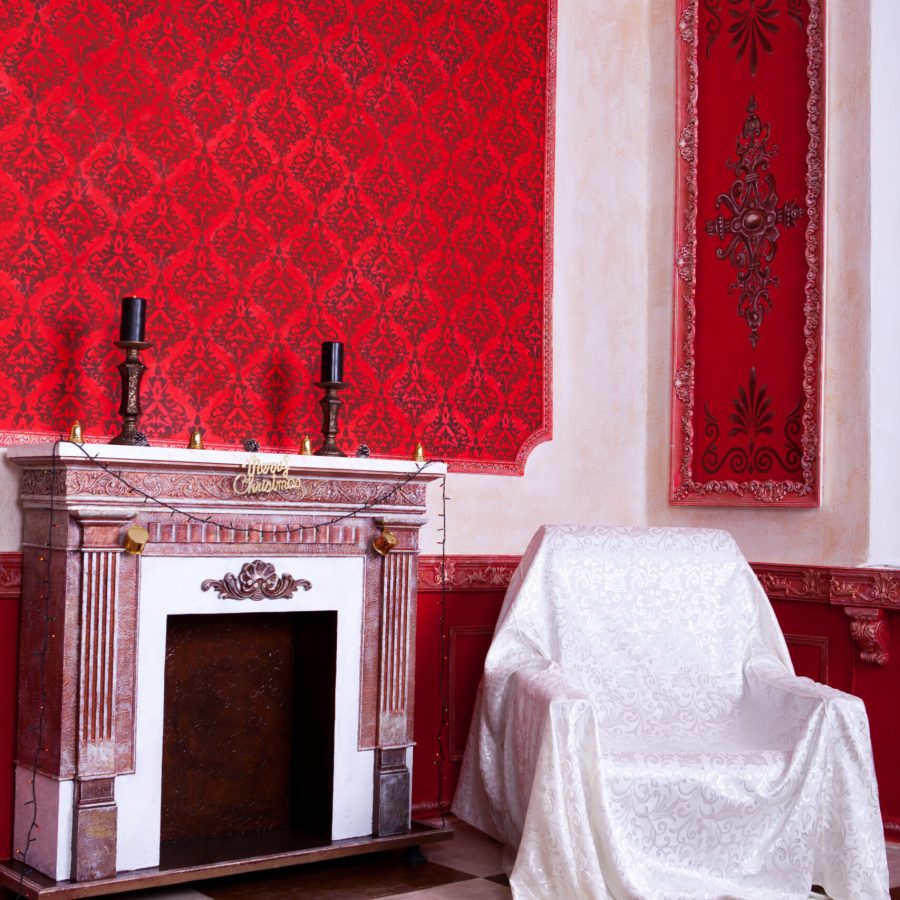 Christimas  interior in red vintage room studio shot